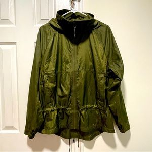 Eddie Bauer green zip hoodie rain jacket windbreaker L